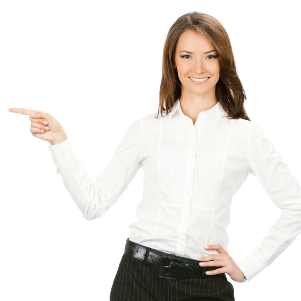 Business woman showing something, isolated  - Foto, afbeelding