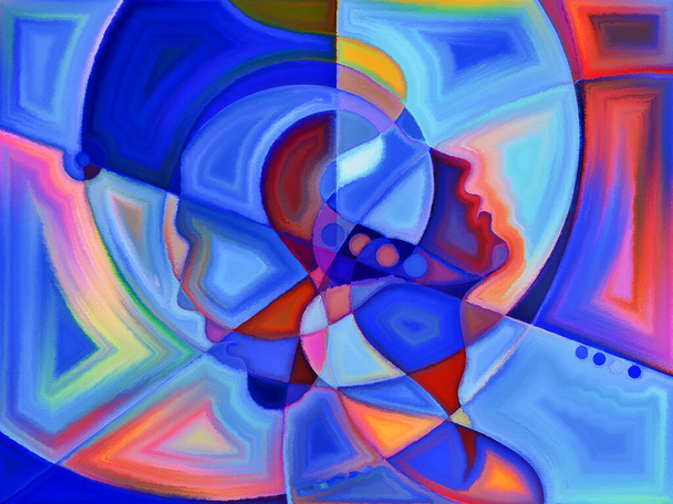 Vibrant painted design of human heads on the subject of human relationship. - Photo, Image