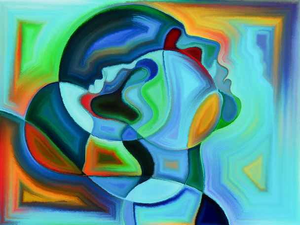 Colorido diseño pintado de cabezas humanas que recuerdan al patrón de vidrieras. - Foto, Imagen