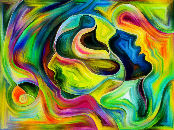 Diseño abstracto pintado de cabezas humanas sobre el tema del karma, el destino y el destino. - Foto, Imagen