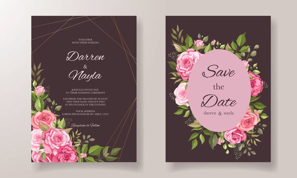Beautiful floral wedding invitation card template - Vector, Image