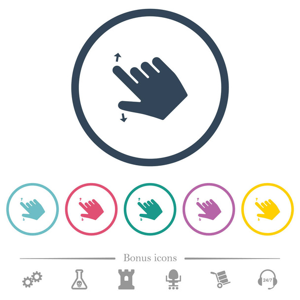 Rechtshänder kneifen Gesten flacher Farbsymbole in runden Umrissen auf. 6 Bonussymbole enthalten. - Vektor, Bild