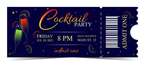 Cocktail κόμμα μοντέρνο μπλε διανυσματικά εισιτήρια για την εισαγωγή ενός - Διάνυσμα, εικόνα