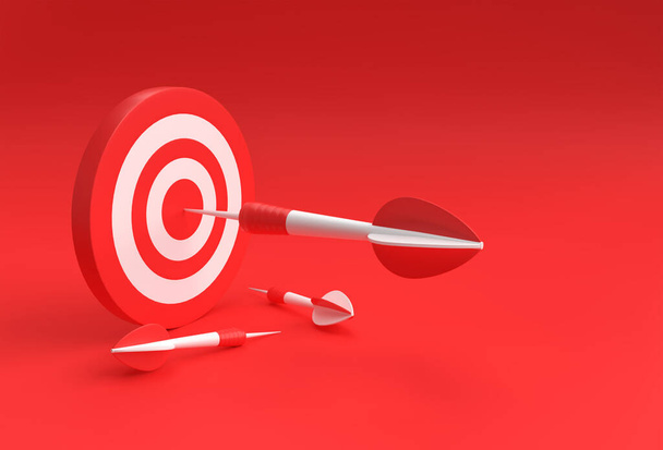 Target with arrow 3D on red isolated design for sport game and business Design. - Photo, Image