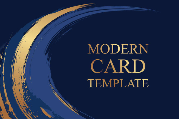 Moderne Grunge-Luxus-Kartenvorlage für Geschäft oder Präsentation oder Gruß mit goldenen Pinselstrichen auf marineblauem Hintergrund. - Vektor, Bild