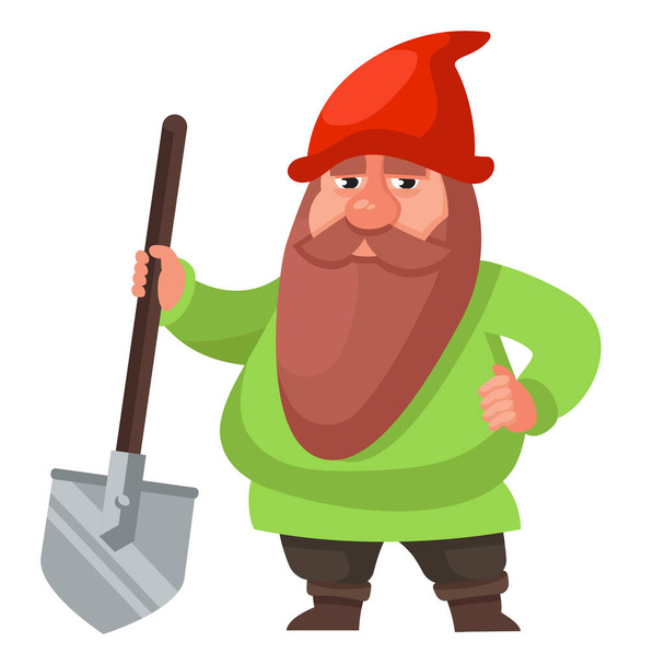 Gnome holding shovel. - Vector, afbeelding