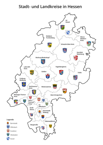 Visualização do distrito urbano e administrativo de Hessen com emblema. - Vetor, Imagem
