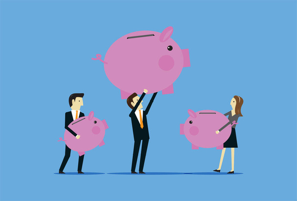 Meeting and cooperation to save money in a piggy bank - Vector, Image