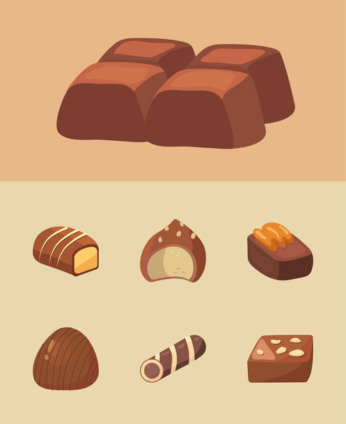 チョコレートキャンディ7個 - ベクター画像
