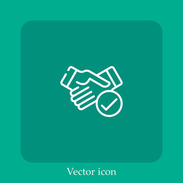 icono de vector de apretón de manos icon.Line lineal con carrera editable - Vector, imagen
