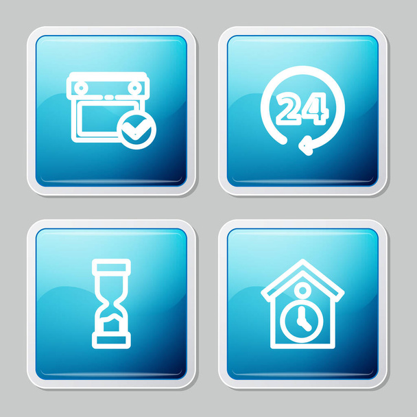 Set line Calendar with check mark, Clock 24 hours, Old hourglass and Retro wall watch icon. Vector - Vector, Image