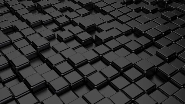 Forma geométrica negra abstracta ladrillo y composición del cubo generada en imagen de renderizado 3D de color sólido - Foto, imagen