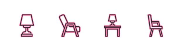Set line Lámpara de mesa, sobre mesa, Sillón e icono. Vector - Vector, Imagen