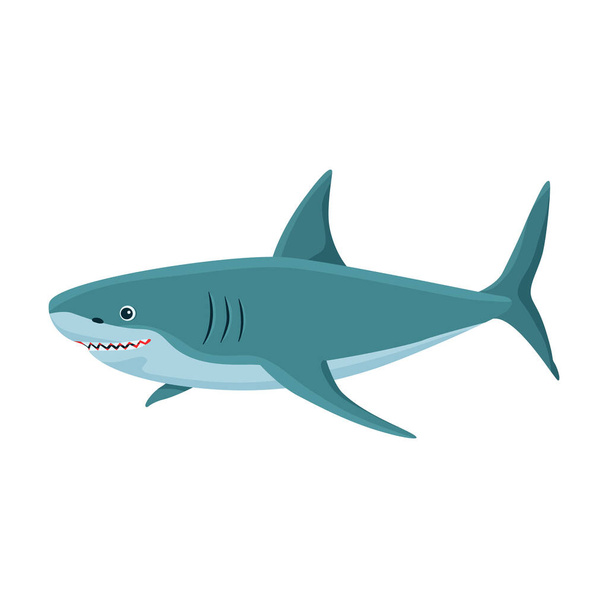 Icono de vector de dibujos animados de tiburón.Ilustración de vector de dibujos animados peces de mar. Ilustración aislada del icono de tiburón sobre fondo blanco. - Vector, Imagen