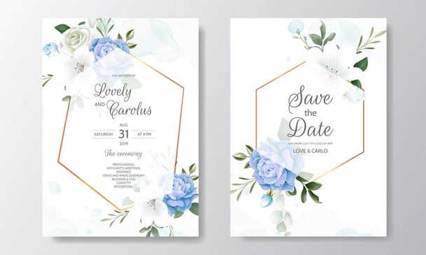 Hermosa corona floral boda invitación tarjeta plantilla - Vector, imagen