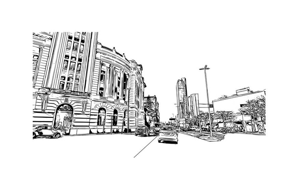 Print Вид на здание с достопримечательностью Duque de Caxias - город в Бразилии. Ручной рисунок в векторе. - Вектор,изображение