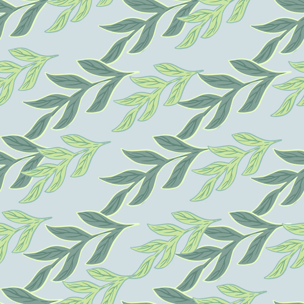 Botanik nahtlose Muster mit kritzeligen Zweigen Silhouetten drucken. Pastellblauer Hintergrund. Grüne Zierde. Entwickelt für Stoffdesign, Textildruck, Verpackung, Einband. Vektorillustration. - Vektor, Bild
