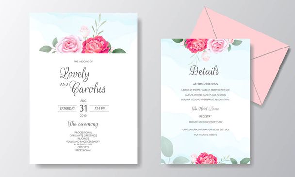 beautiful hand drawn floral wedding invitation card template - Vector, Image