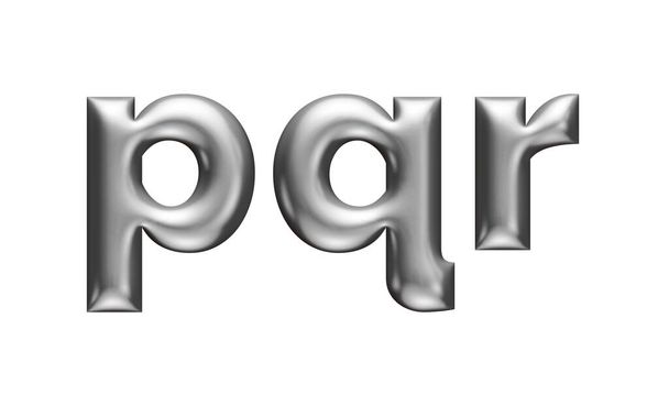alfabeto metálico 3d, ilustración 3d, letras p q r - Foto, imagen