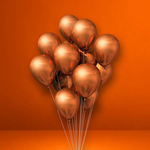 Copper balloons bunch on orange wall background. 3D illustration render - Fotografie, Obrázek