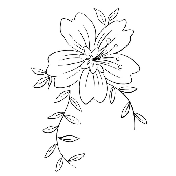 Vector Line Art Floral Flowers Tattoo Style for Valentines - Vektör, Görsel