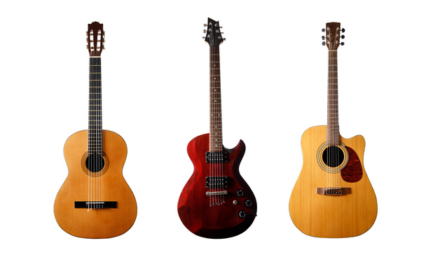 Kolekce tří kytar na bílém izolovaném pozadí - Fotografie, Obrázek