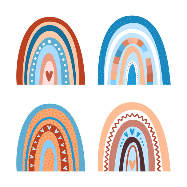 Lindo arco iris escandinavo dibujado a mano para la decoración de fiestas infantiles, impresión, tela de bebé, papel pintado, diseño textil. Ilustración vectorial contemporánea. - Vector, Imagen