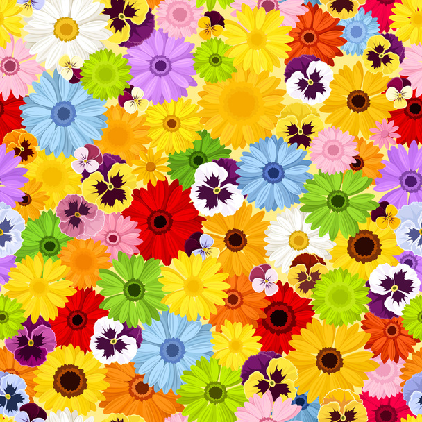 Seamless pattern with colorful flowers. Vector illustration. - Vector, imagen