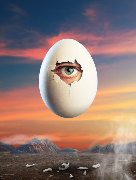 Huevo roto con el ojo dentro
 - Foto, imagen