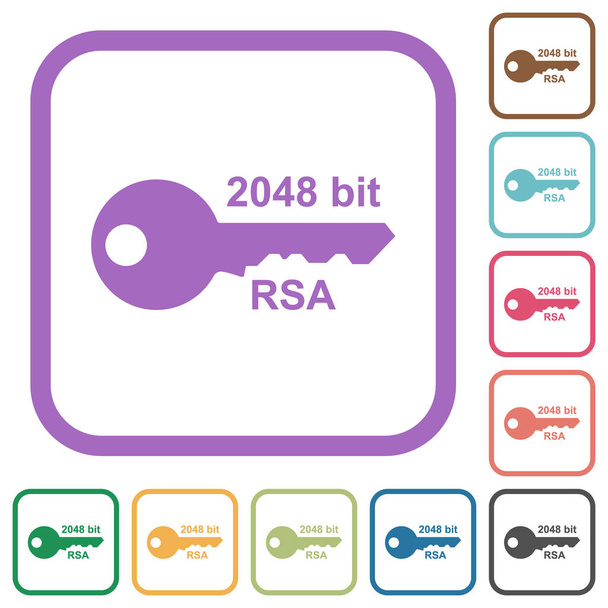 2048 bit rsa encryption simple icons in color rounded square frames on white background - Vector, Image