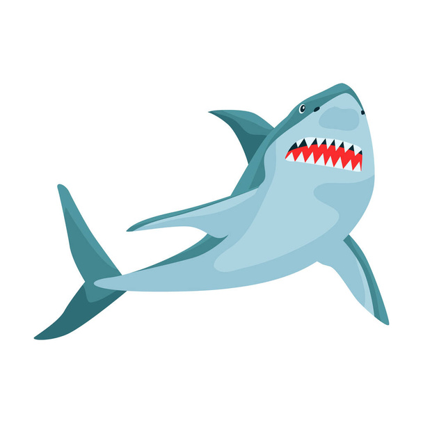 Köpekbalığı karikatür vektör simgesi. Karikatür vektör deniz balığı çizimi. Beyaz arkaplanda köpek balığı simgesinin izole bir çizimi. - Vektör, Görsel