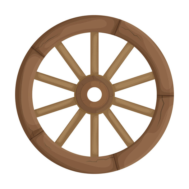 Wooden wheel cartoon vector icon.Cartoon vector illustration wagon. Isolated illustration of wooden wheel of wagon icon on white background. - Vetor, Imagem