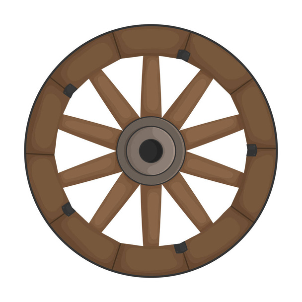 Ξύλινο τροχό κινουμένων σχεδίων διάνυσμα εικονογράφηση βαγόνι. Μεμονωμένη απεικόνιση του ξύλινου τροχού του εικονιδίου της φορτάμαξας σε λευκό φόντο. - Διάνυσμα, εικόνα
