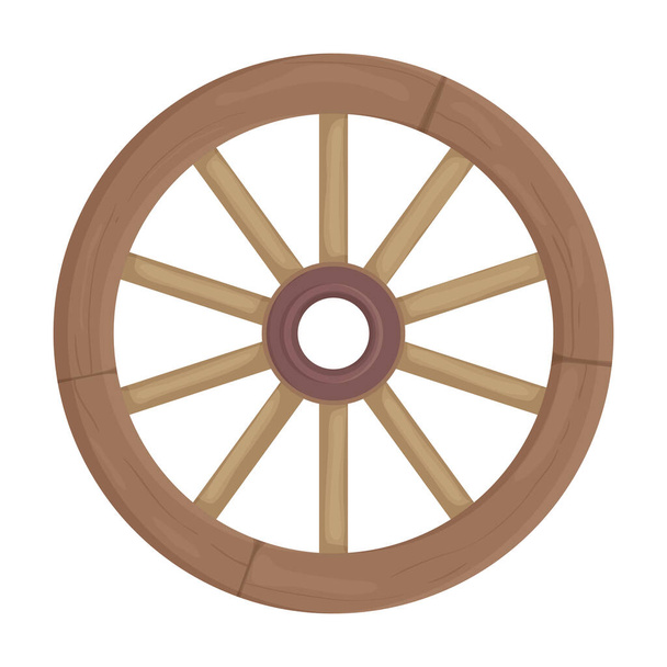 Wooden wheel cartoon vector icon.Cartoon vector illustration wagon. Isolated illustration of wooden wheel of wagon icon on white background. - Wektor, obraz