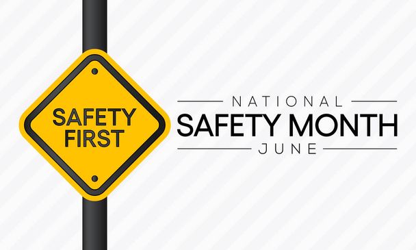 Κάθε χρόνο τον Ιούνιο γιορτάζεται ο μήνας εθνικής ασφάλειας για να μας υπενθυμίσει τη σημασία της ασφάλειας και της ευαισθητοποίησης του περιβάλλοντός μας. Εικονογράφηση διανύσματος - Διάνυσμα, εικόνα