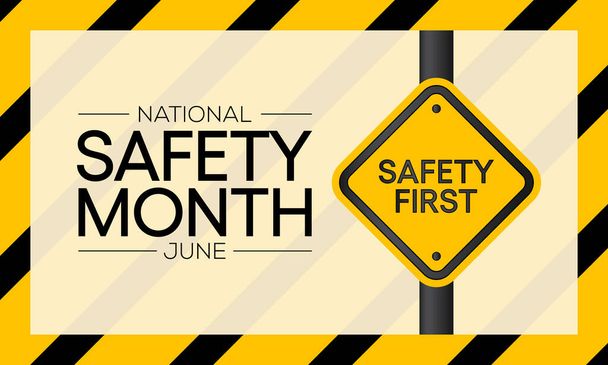 Národní bezpečnostní měsíc se slaví každý rok v červnu, aby nám připomněl důležitost bezpečnosti a povědomí o našem okolí. Vektorová ilustrace - Vektor, obrázek