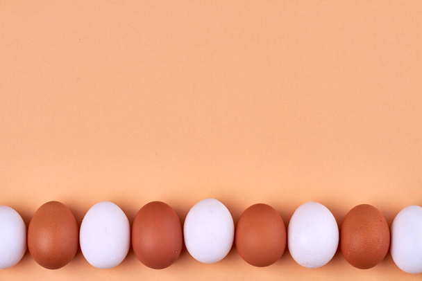 Alternation of white and brown eggs and copy space. - Фото, зображення