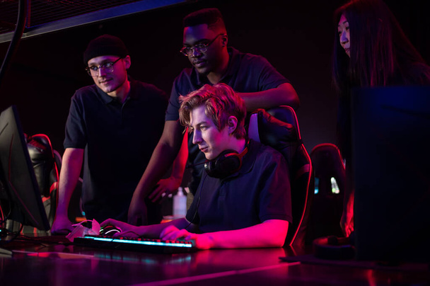 Cyber gamers broadcast live from their training ground, communicate with their fans live - Photo, Image