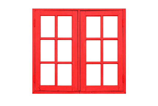Ročník červené malované dřevěné okno rám izolované na bílém pozadí - Fotografie, Obrázek