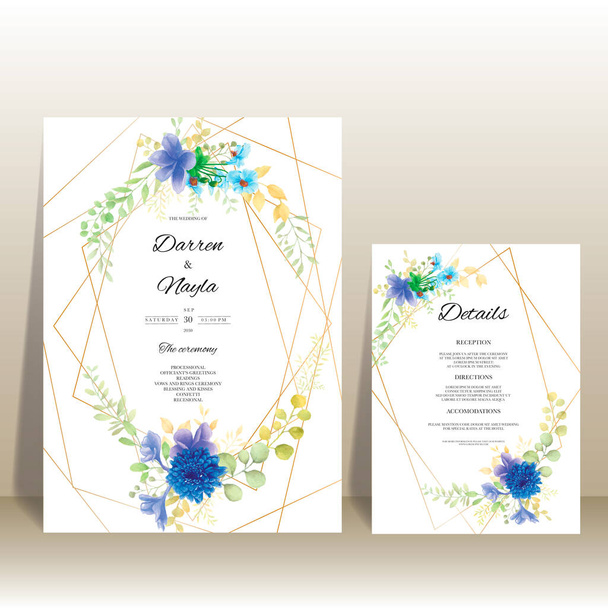 Květinová svatební pozvánka šablona set s elegantní květiny a listy akvarel - Vektor, obrázek