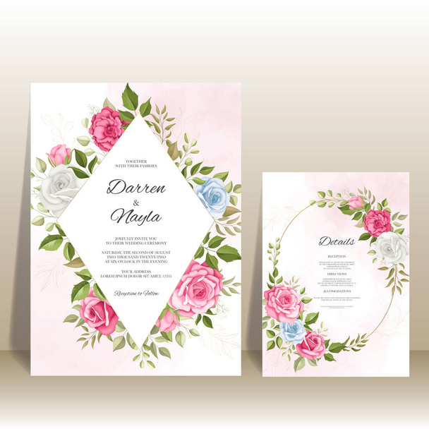 豪華かつエレガントな花の結婚式招待状カードテンプレート - ベクター画像