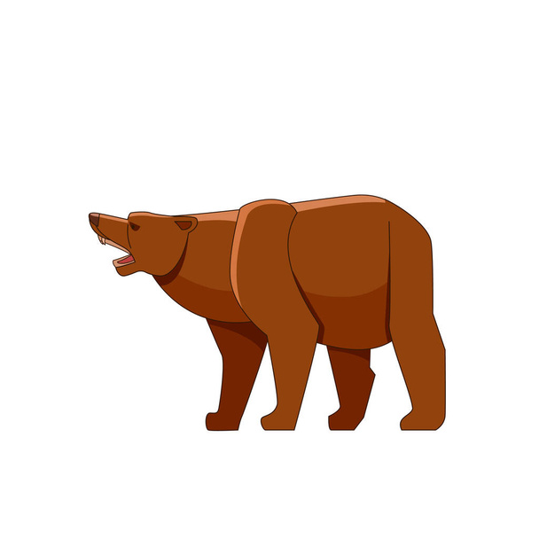 Grizzly Bear Growling. Cartoon character of big mammal animal. Wild forest creature with brown fur. Vector flat illustration isolated on white background - Vector, Image
