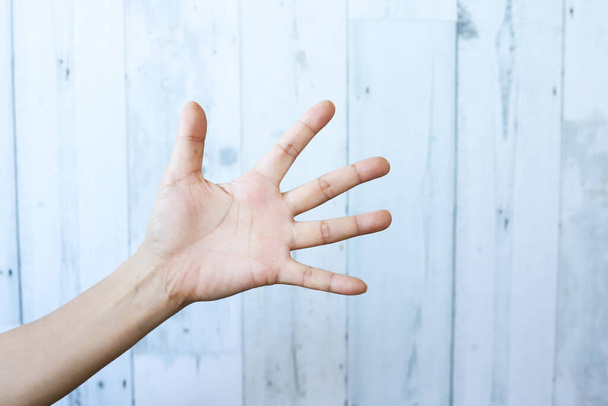 Mujer mano abierta cinco dedos, gesto de mano - Foto, imagen