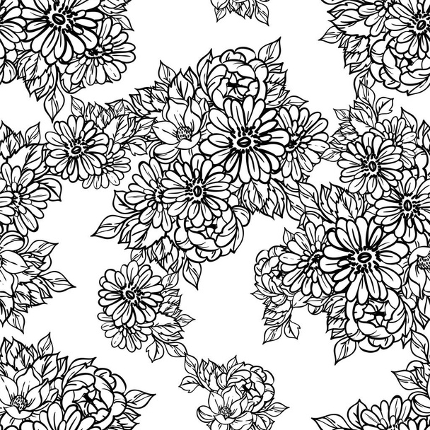 vector seamless pattern with black and white flowers. design for textile and scrapbook - Vektor, Bild