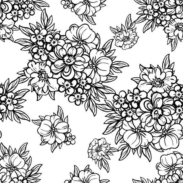 vector seamless pattern with black and white flowers. design for textile and scrapbook - Vetor, Imagem
