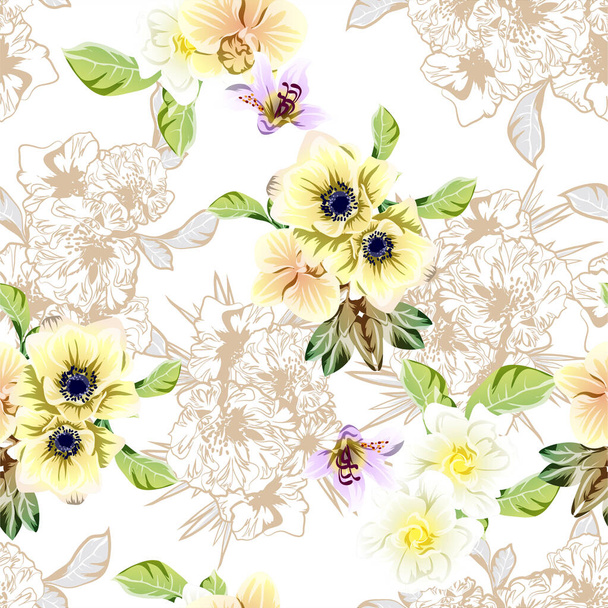 vector seamless pattern with colorful flowers. design for textile and scrapbook - Vector, Image
