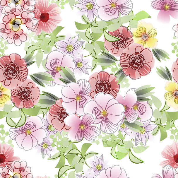 vector seamless pattern with colorful flowers. design for textile and scrapbook - Vektor, kép