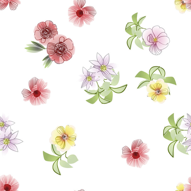 vector seamless pattern with colorful flowers. design for textile and scrapbook - Vector, Imagen