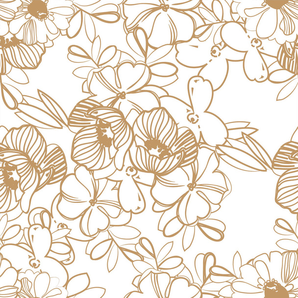 vector seamless pattern with brown linear flowers. design for textile and scrapbook - Vector, Imagen