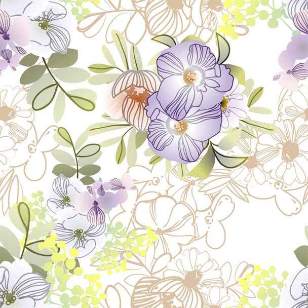 vector seamless pattern with colorful flowers. design for textile and scrapbook - Διάνυσμα, εικόνα